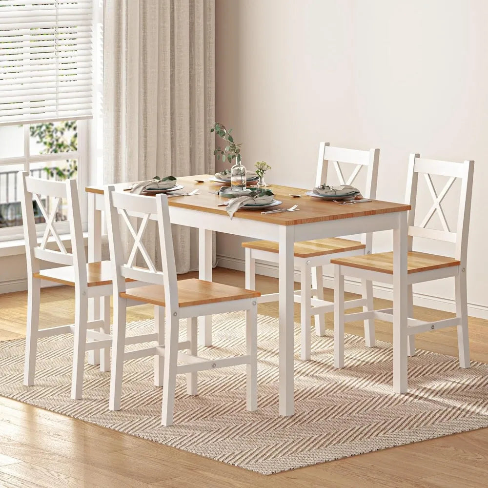 5 Pieces Pine Wood Kitchen Table with 4 Chairs