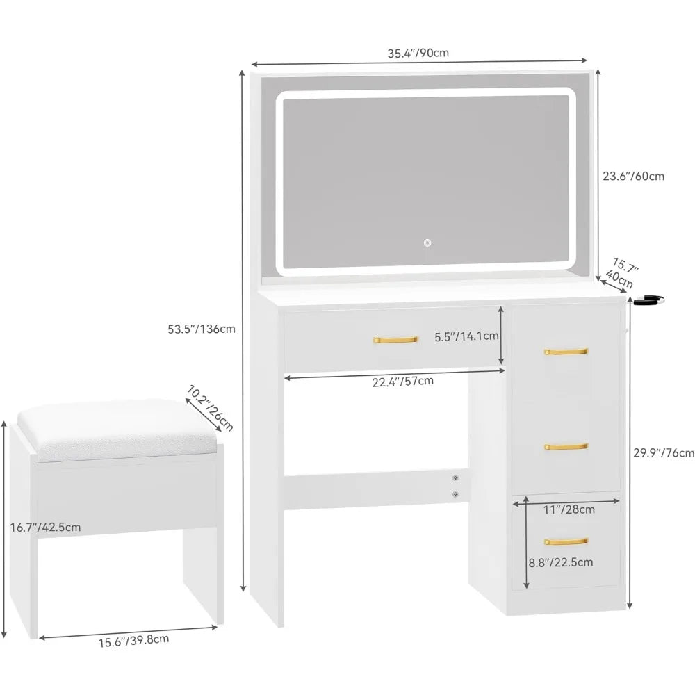 Makeup Vanity Desk With Large Lighted Mirror