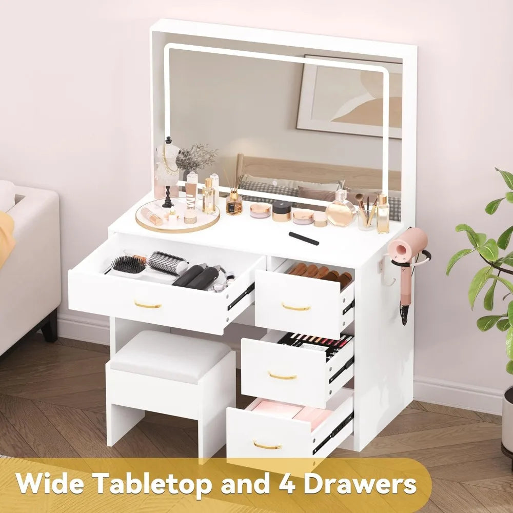 Makeup Vanity Desk With Large Lighted Mirror