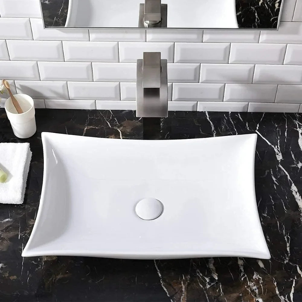 Large Bathroom Sink Countertop Bowl Modern Style Ceramic