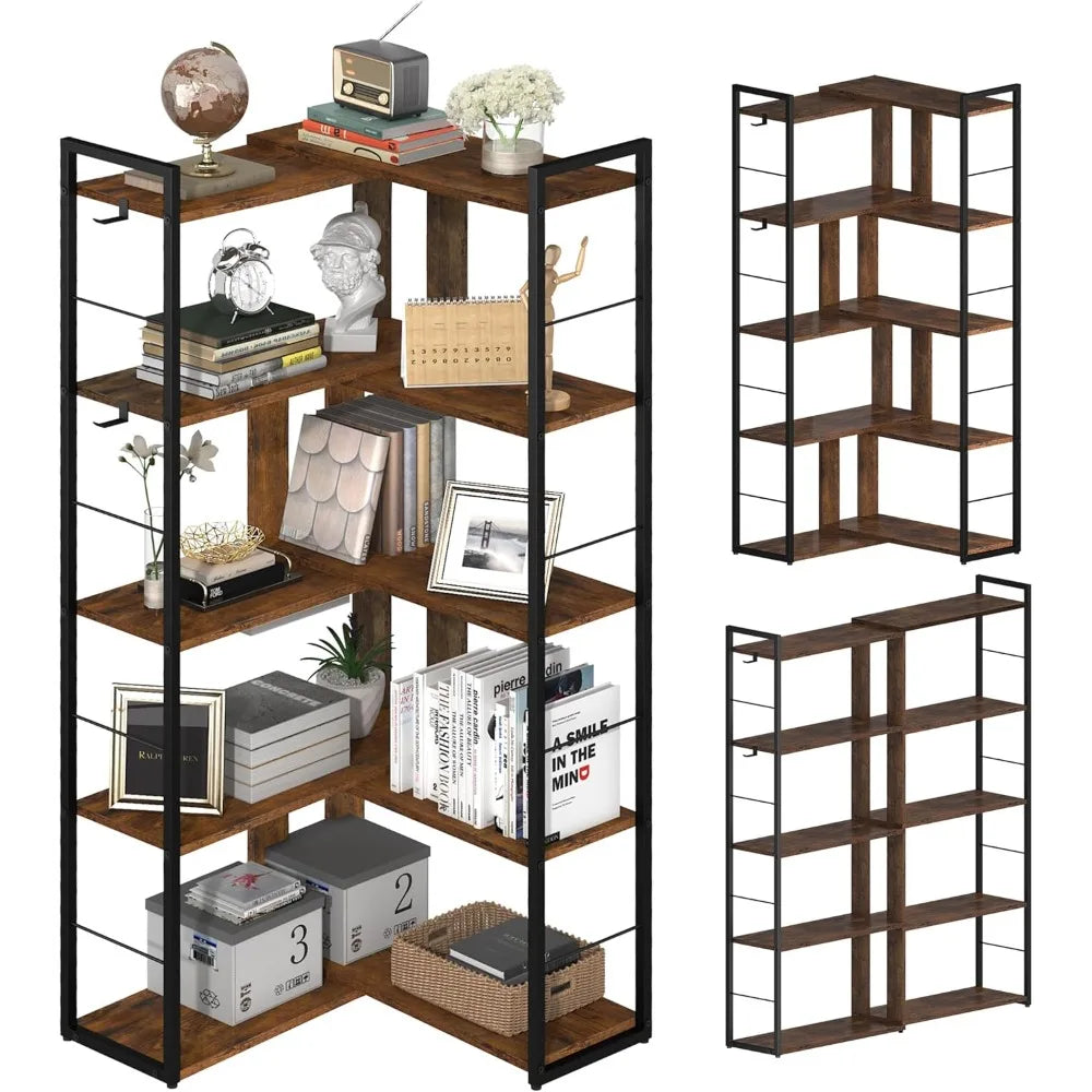 5 Tier Bookshelf Wood Bookcase