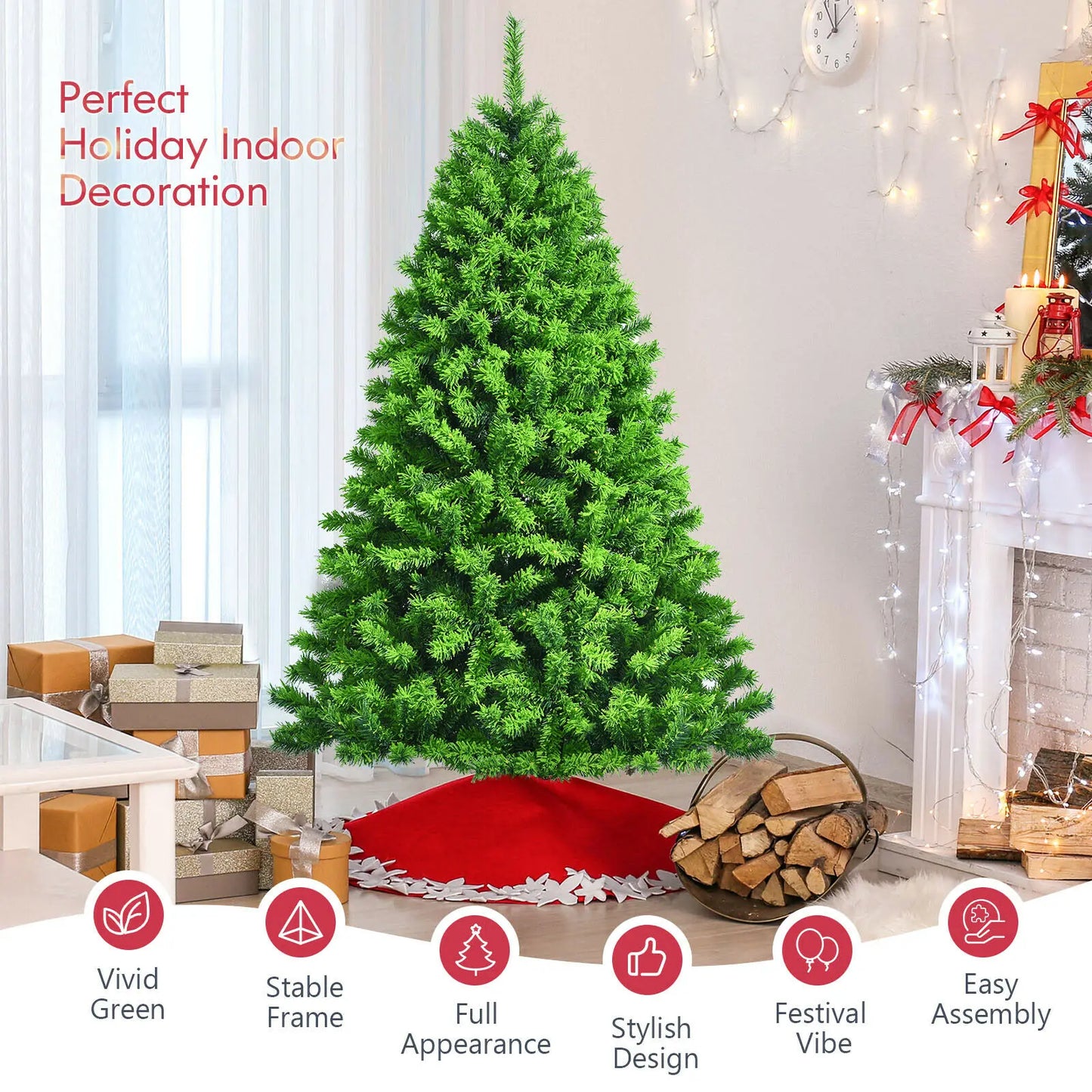 Pre-lit Hinged Christmas Tree w/ Remote Control & 9 Lighting Modes