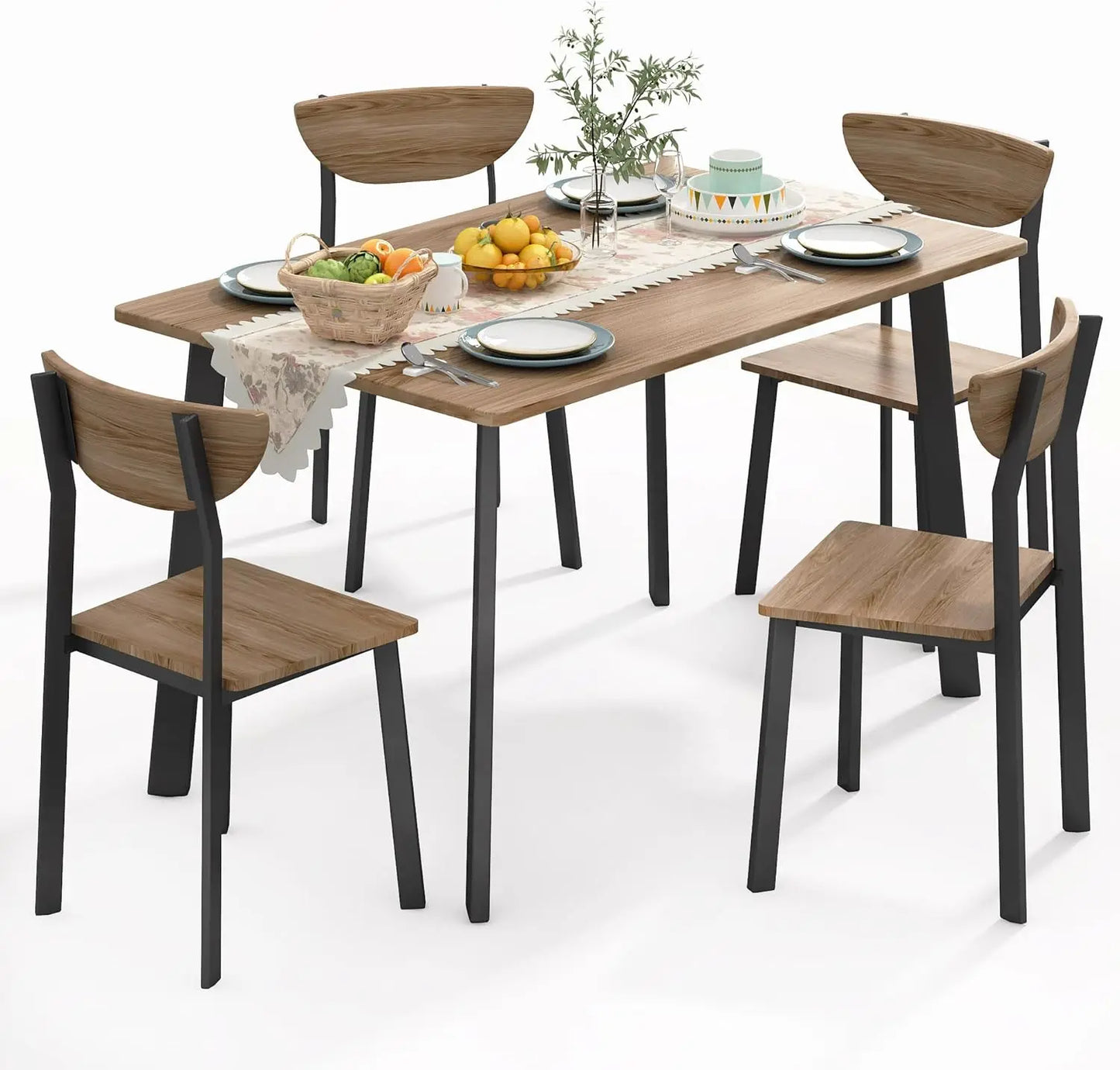 Dining table, 4-person folding dining table set with 4 leather chairs,