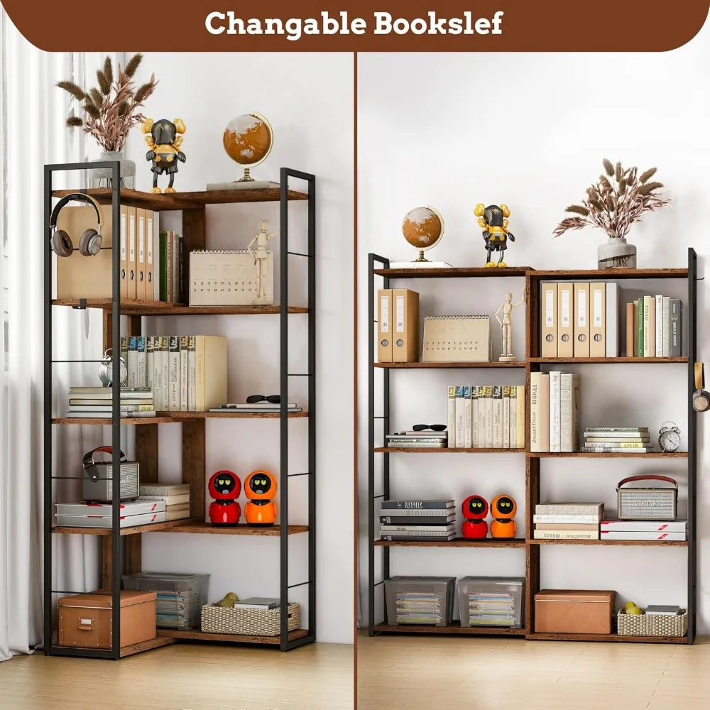 5 Tier Bookshelf Wood Bookcase