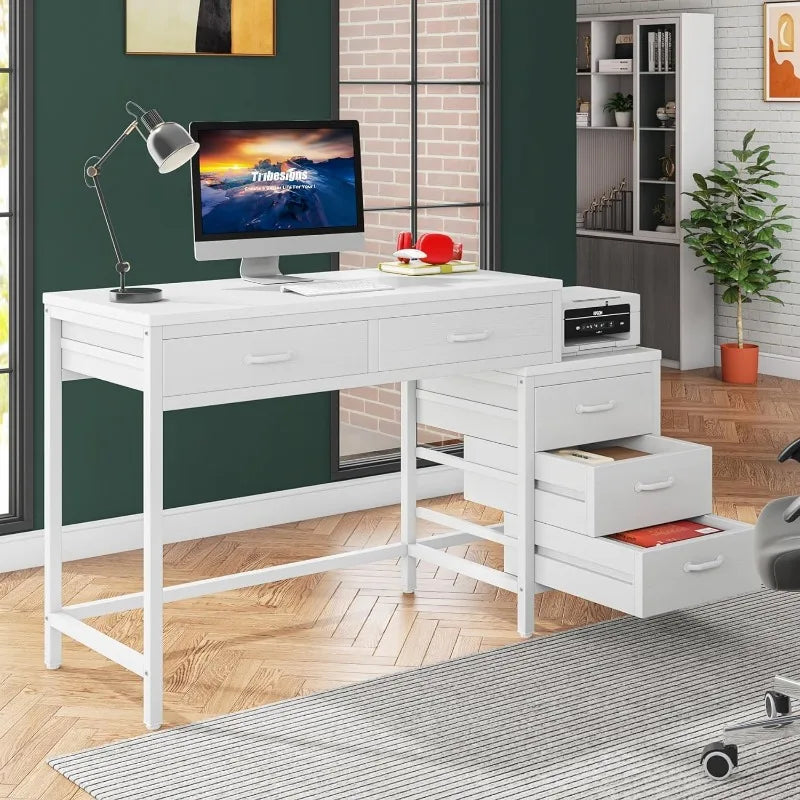 Home Office Desk with 5 Drawers,