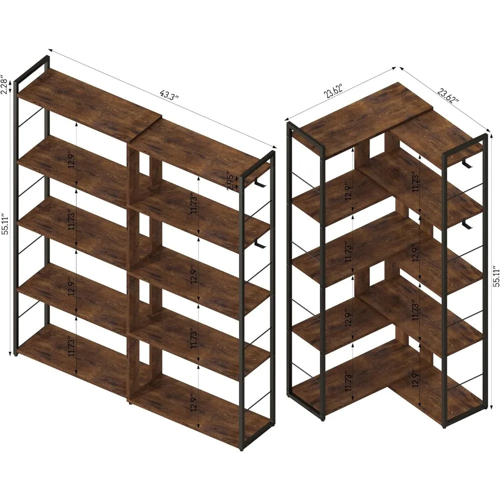 5 Tier Bookshelf Wood Bookcase