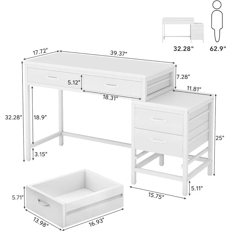 Home Office Desk with 5 Drawers,