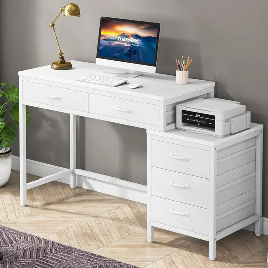 Home Office Desk with 5 Drawers,