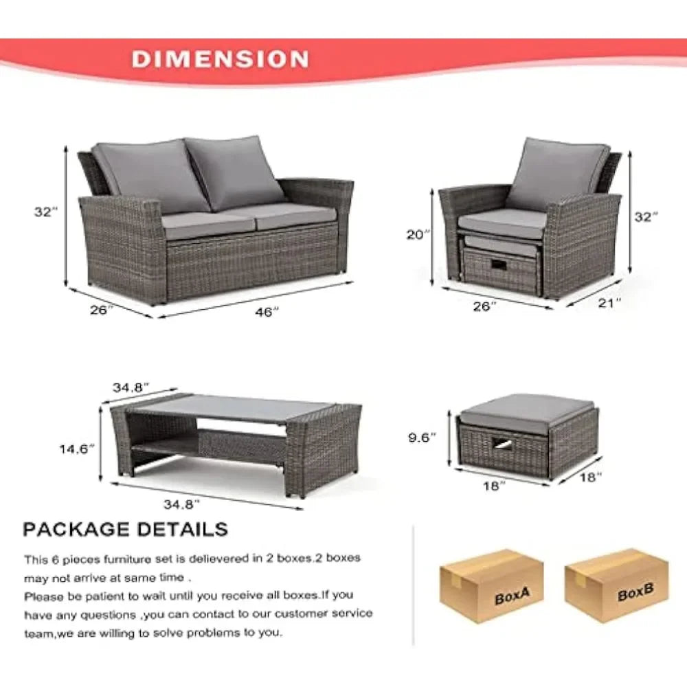 6 Piece Patio Furniture Set,