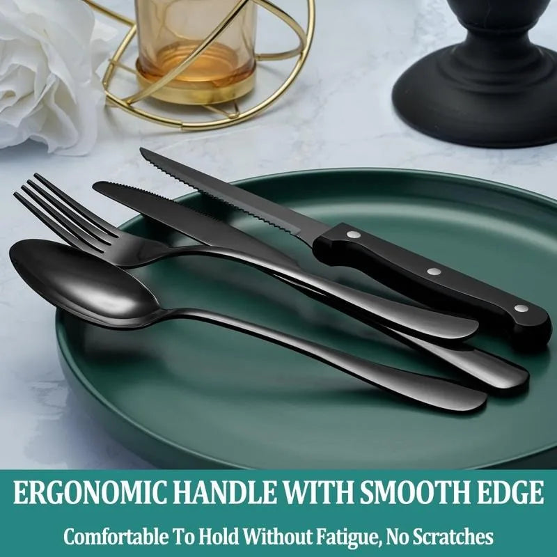 24 Pcs Black Silverware Set for 4