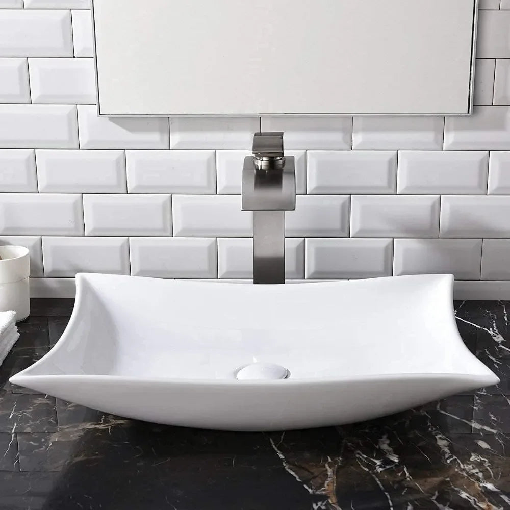 Large Bathroom Sink Countertop Bowl Modern Style Ceramic