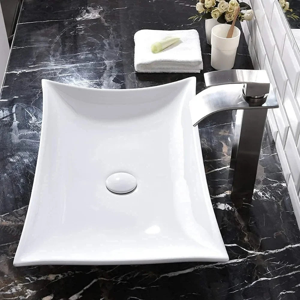 Large Bathroom Sink Countertop Bowl Modern Style Ceramic