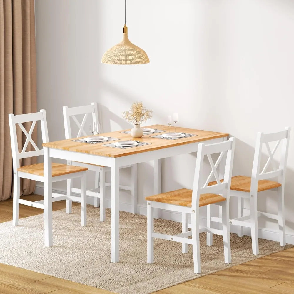 5 Pieces Pine Wood Kitchen Table with 4 Chairs