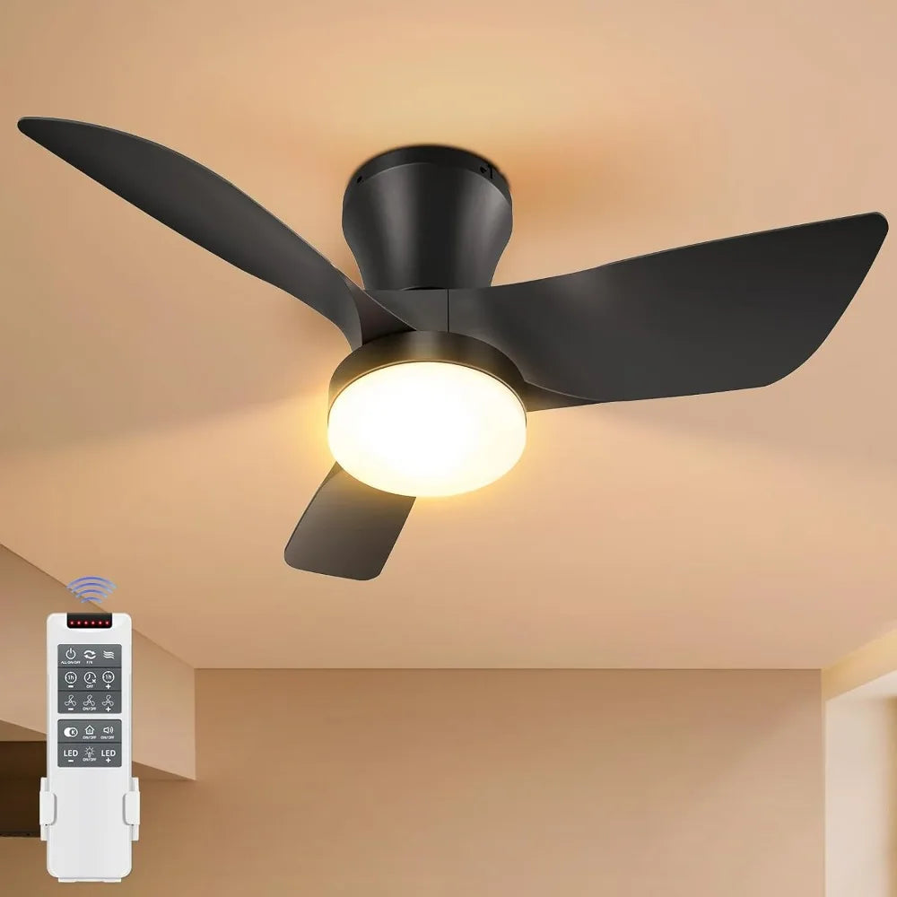 Small Ceiling Fans with Lights, 30in Flush Mount Ceilings Fan with Light and Remote