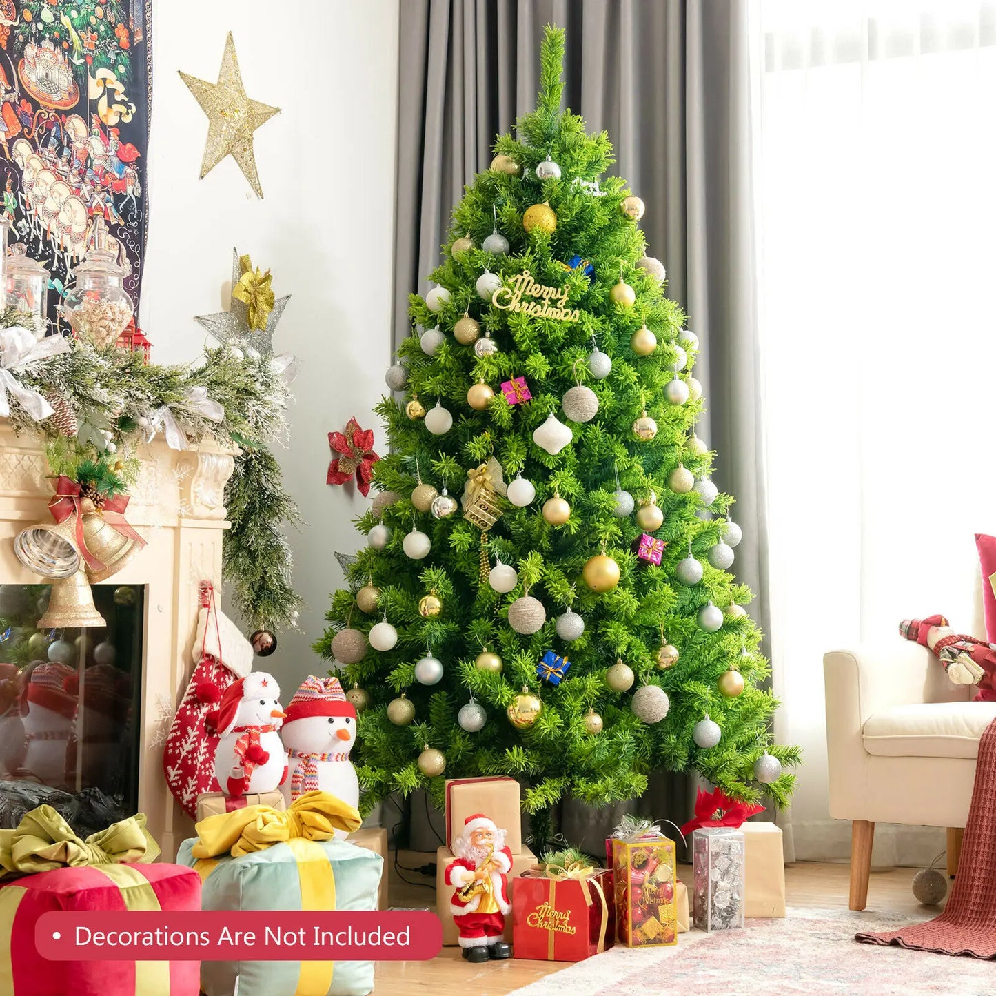 Pre-lit Hinged Christmas Tree w/ Remote Control & 9 Lighting Modes