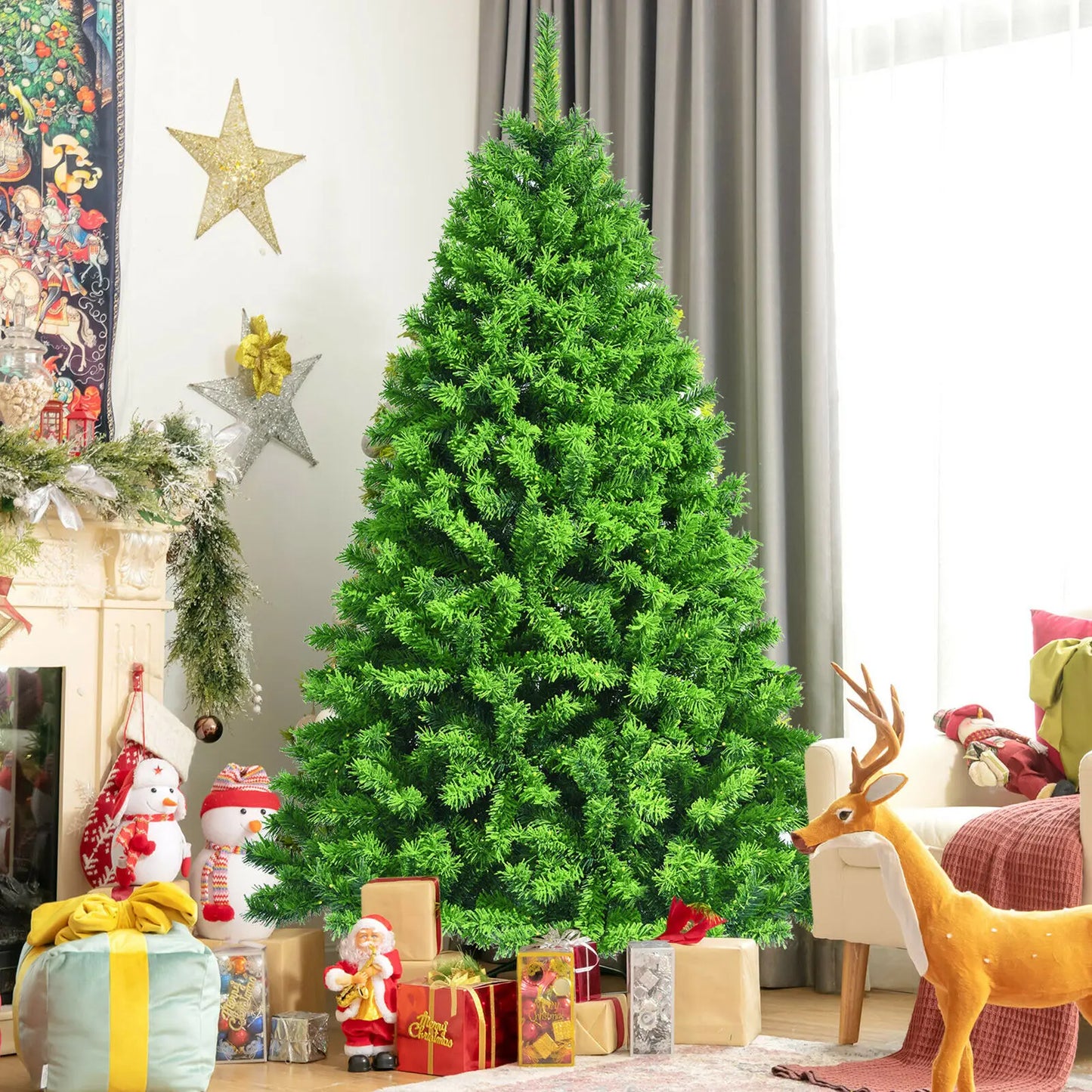 Pre-lit Hinged Christmas Tree w/ Remote Control & 9 Lighting Modes