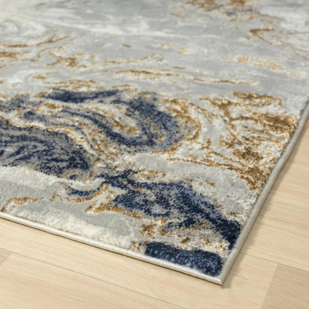 Marble Swirl Abstract Area Rug, Blue