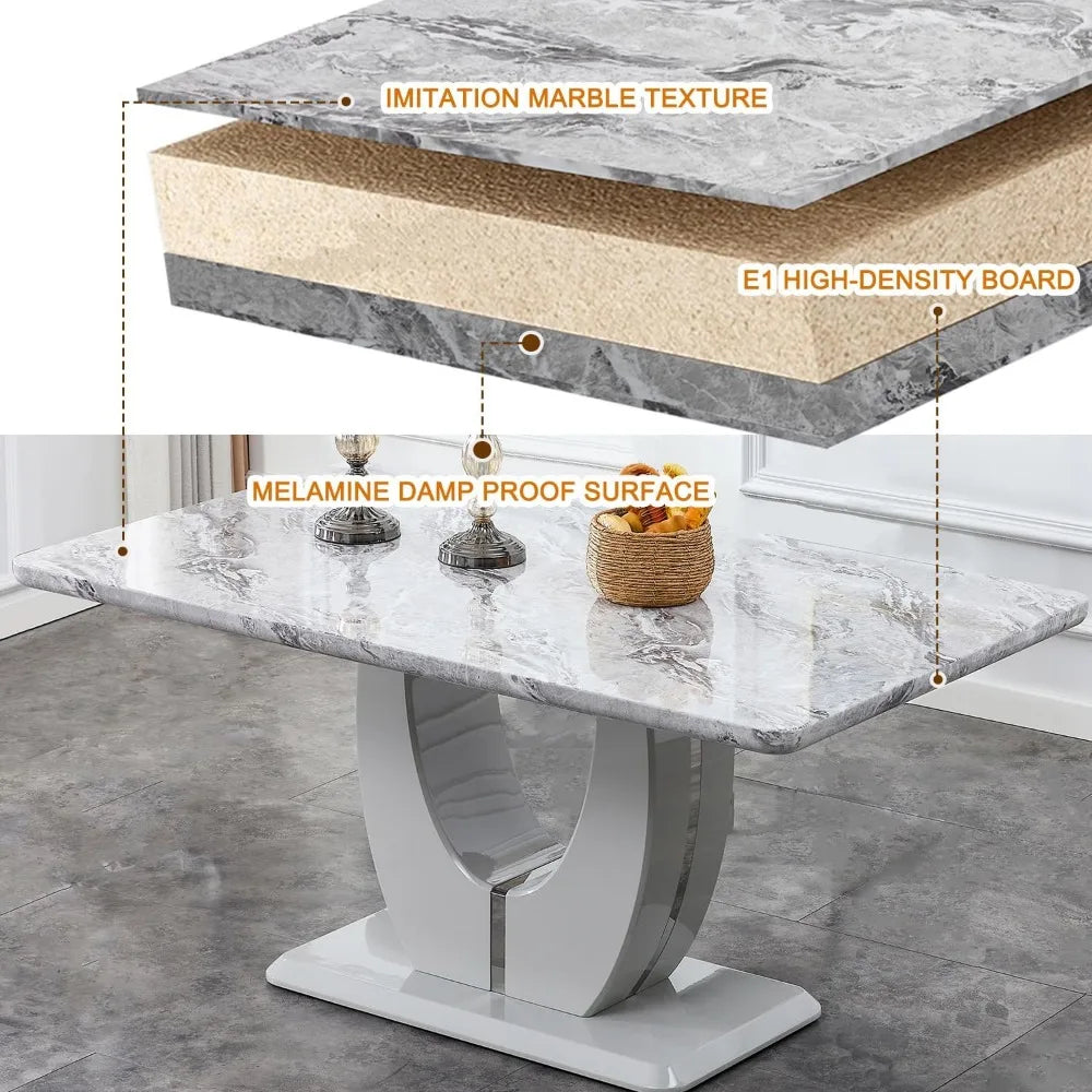 Dining Table Faux Marble 6 chairs