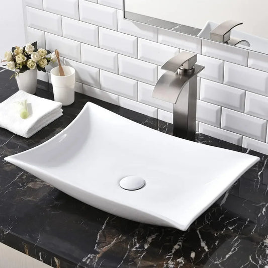 Large Bathroom Sink Countertop Bowl Modern Style Ceramic