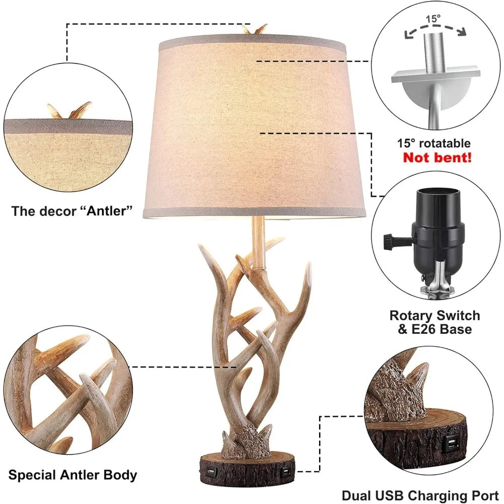 Rustic Western Style Table Lamp Set of 2