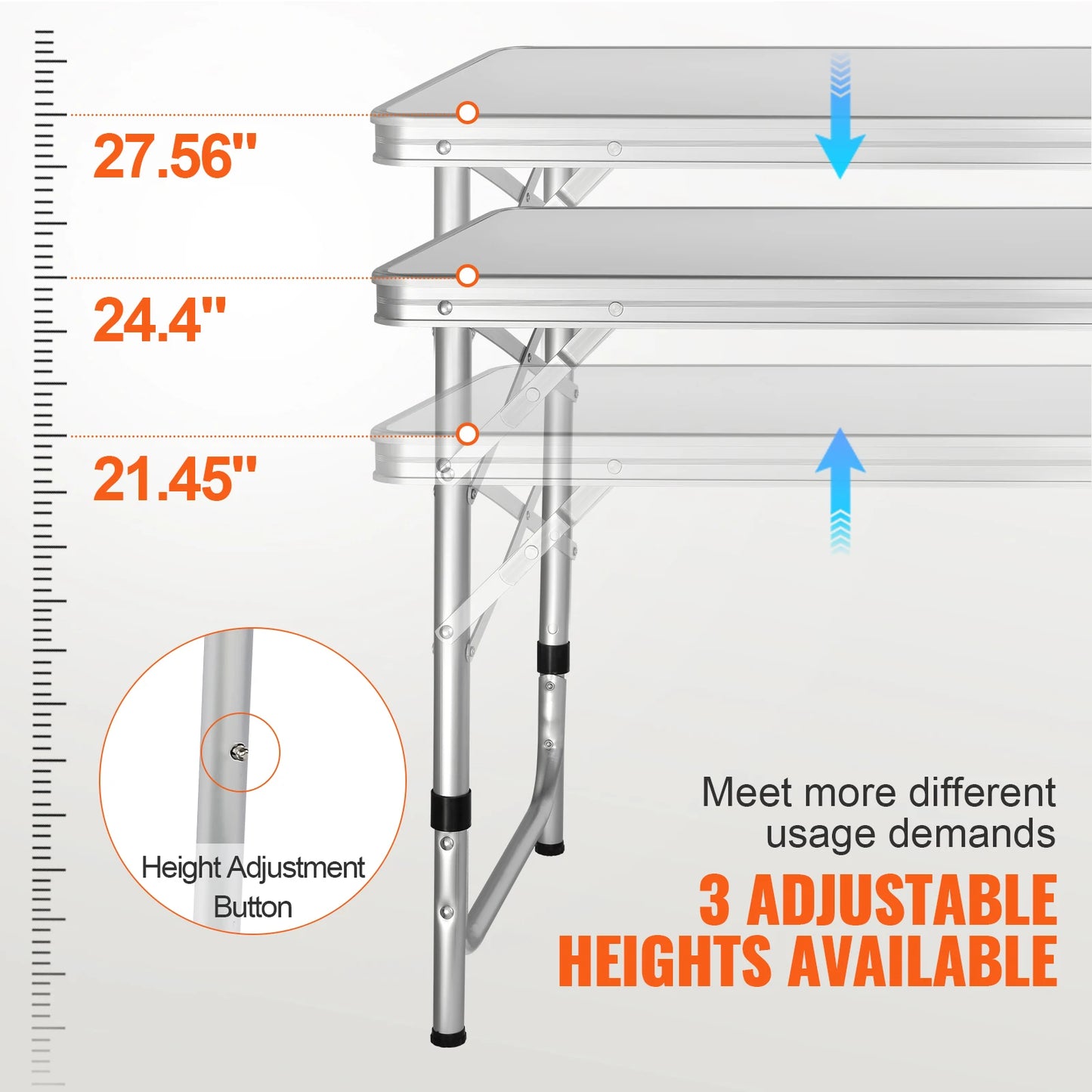 VEVOR Camping Kitchen Table, Quick Folding Camping Table,3 Adjustable Heights,  for Outdoor Picnics, BBQs, Camping RV Traveling