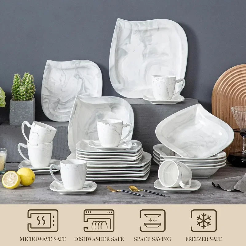 30-Piece Porcelain Square Dinnerware Sets