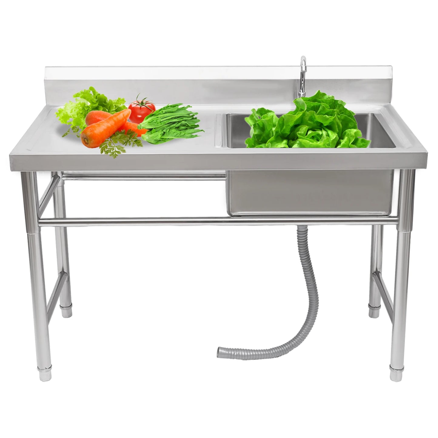 Commercial Kitchen Sink Prep Table w/ Faucet Single Compartment Stainless Steel