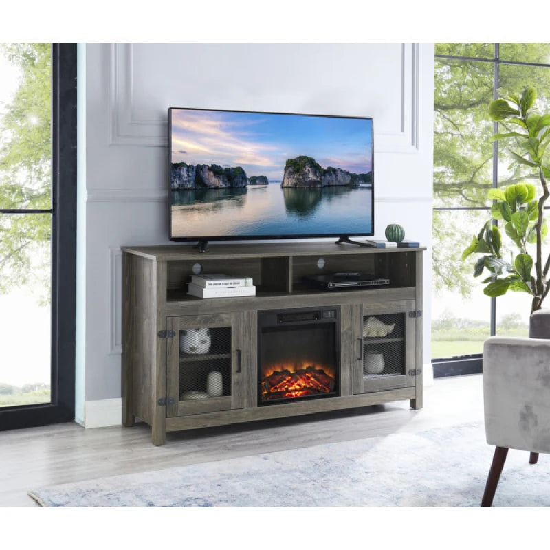 Modern Farmhouse TV Stand with Electric Fireplace