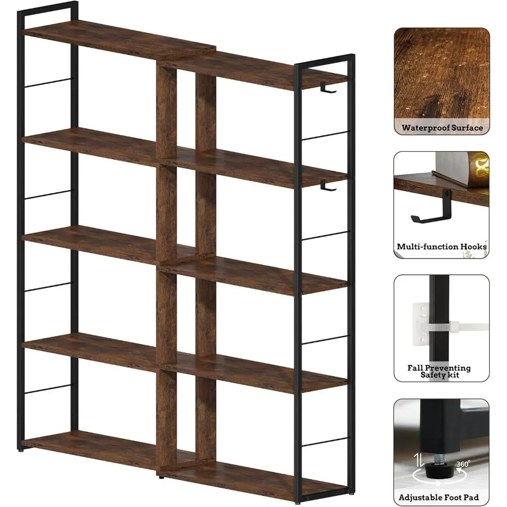 5 Tier Bookshelf Wood Bookcase