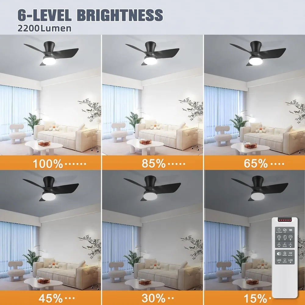 Small Ceiling Fans with Lights, 30in Flush Mount Ceilings Fan with Light and Remote