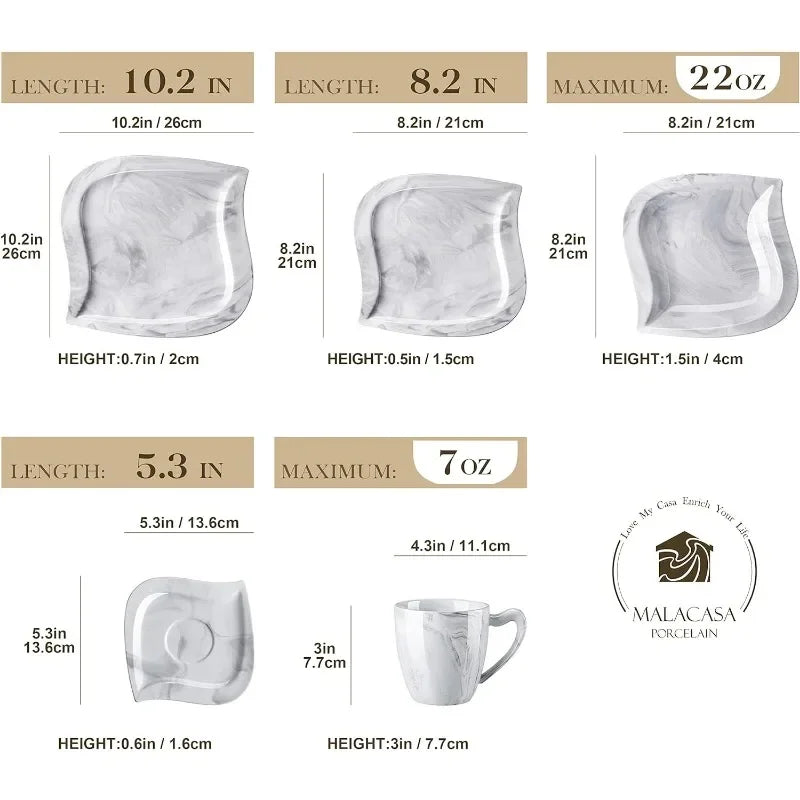 30-Piece Porcelain Square Dinnerware Sets