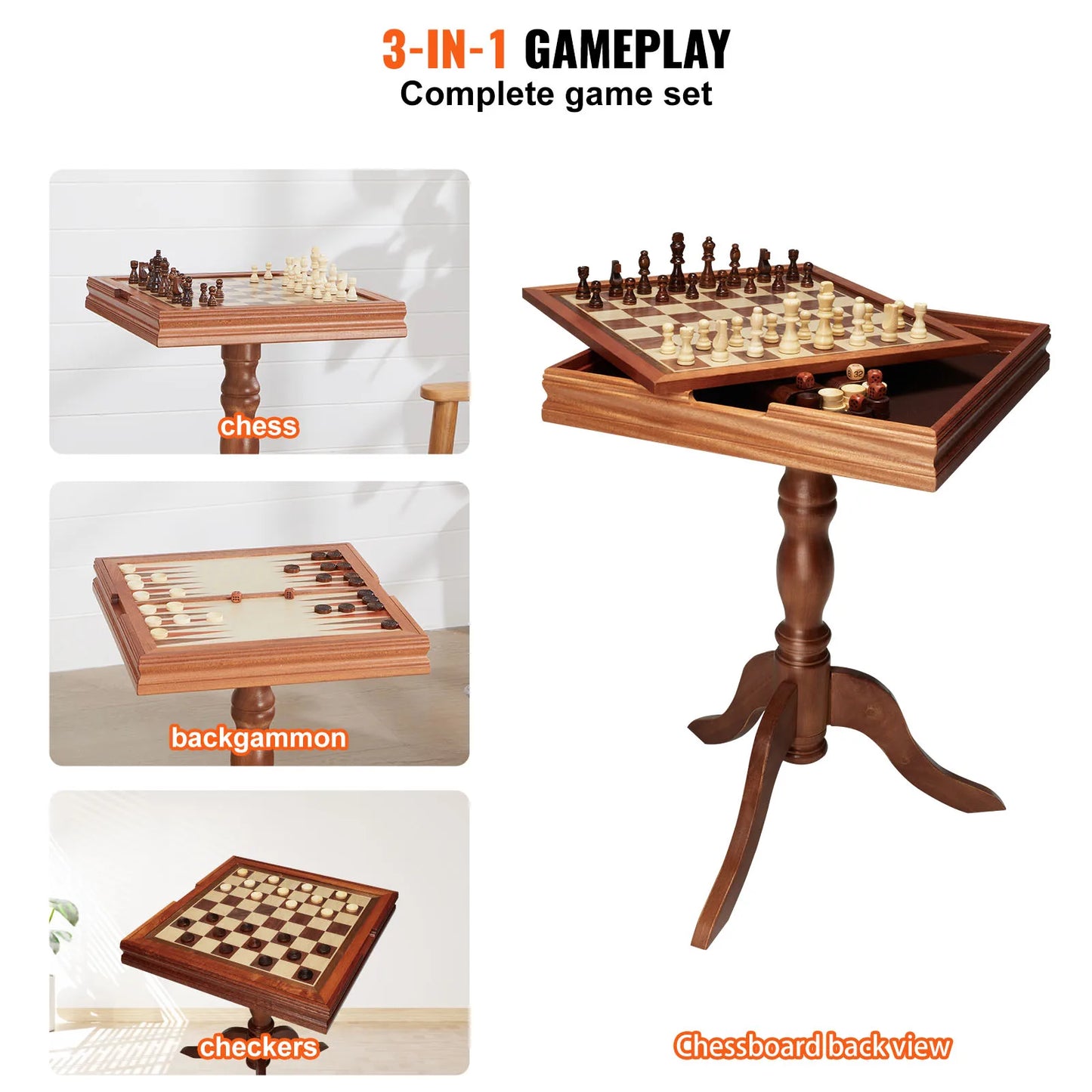 Chess Checkers Backgammon Table Set