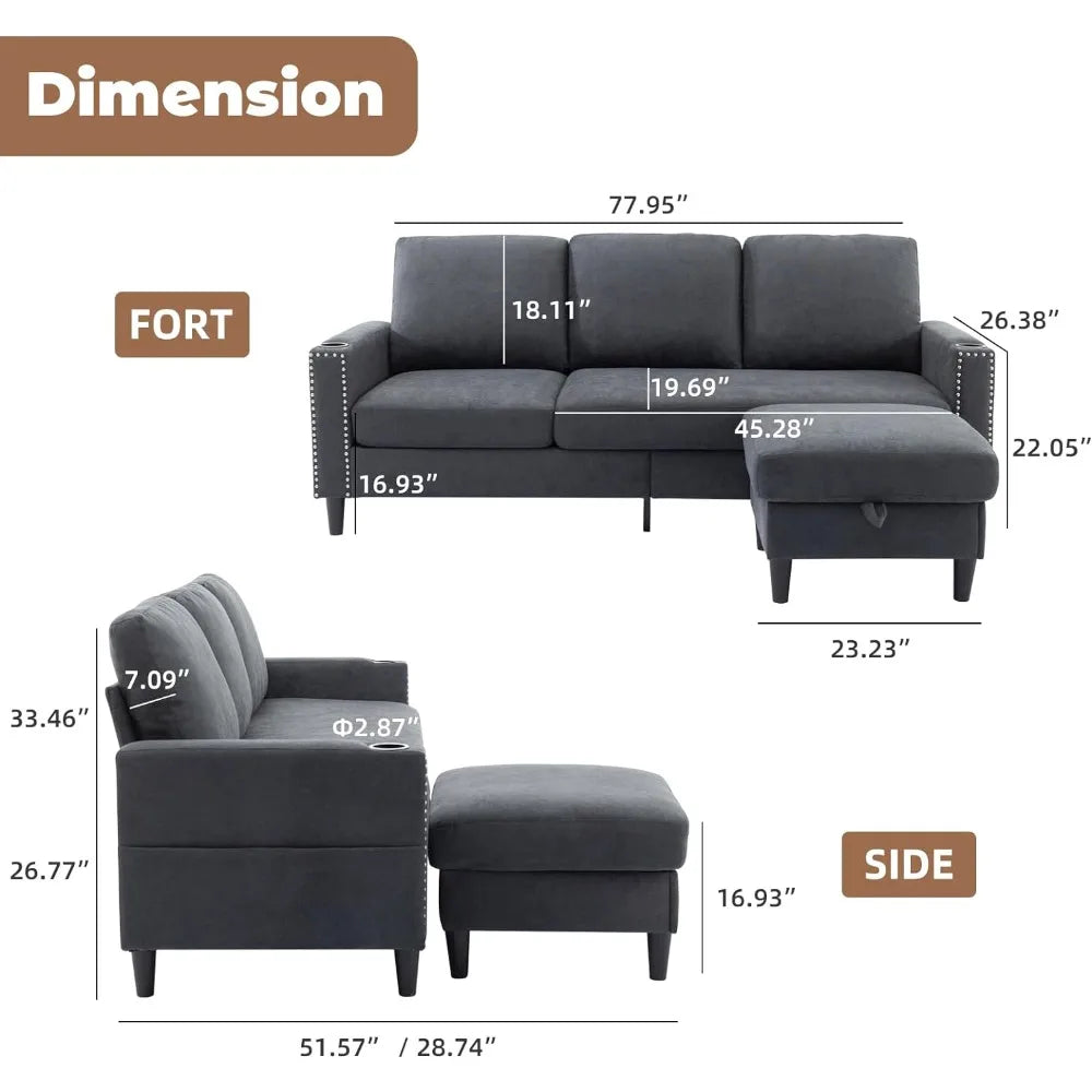 L-Shaped Couch 3 Seats Sofas