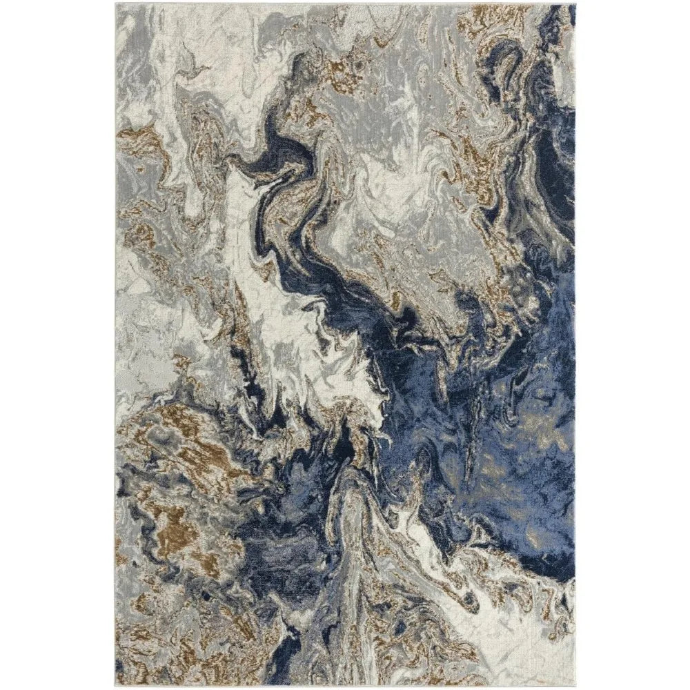 Marble Swirl Abstract Area Rug, Blue