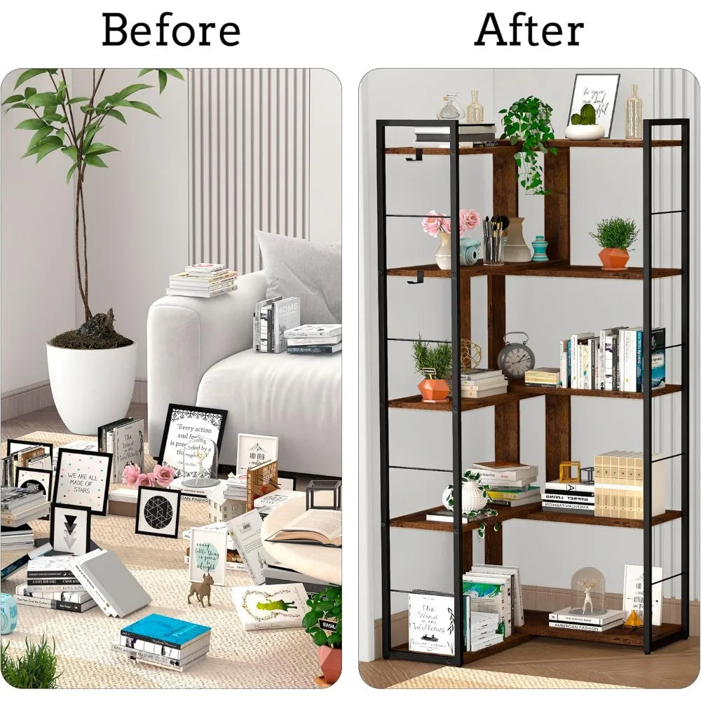 5 Tier Bookshelf Wood Bookcase