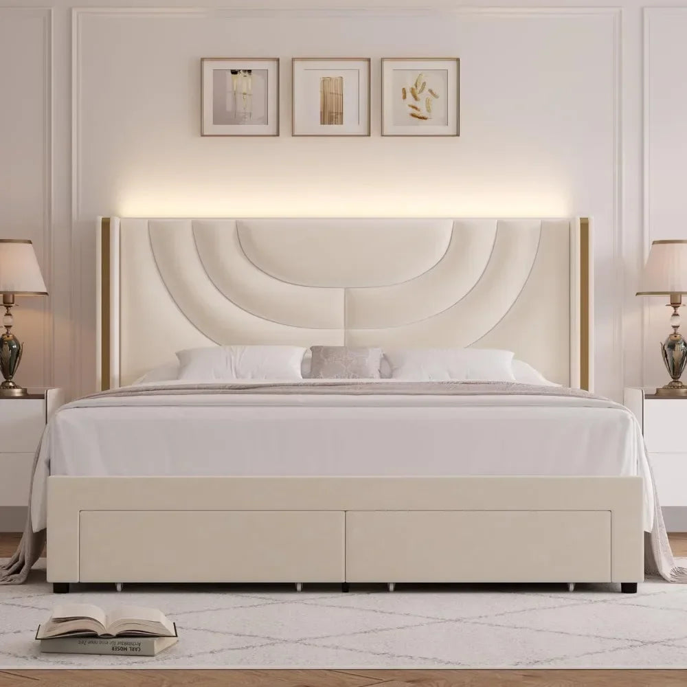 LED Queen Bed Frame with 2 Storage Drawers