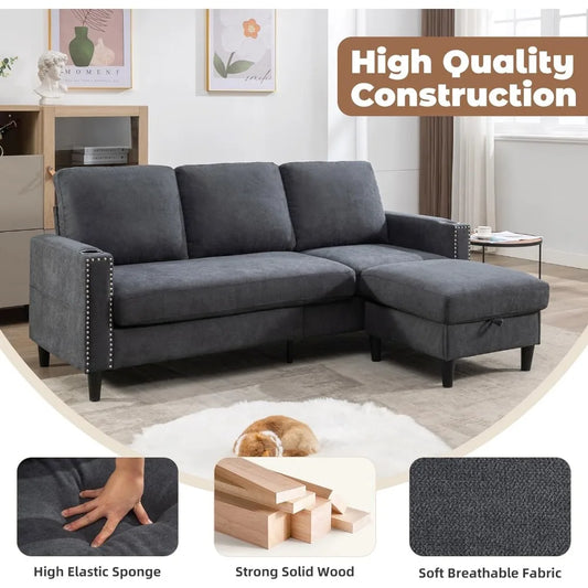 L-Shaped Couch 3 Seats Sofas