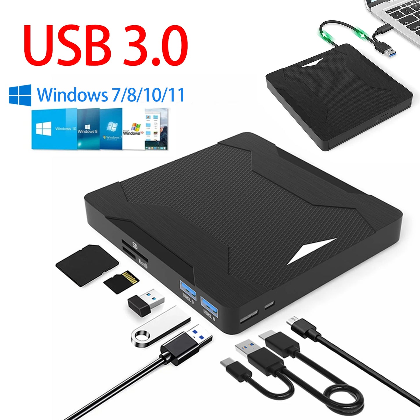 Portable USB 3.0 External CD DVD Writer Drive