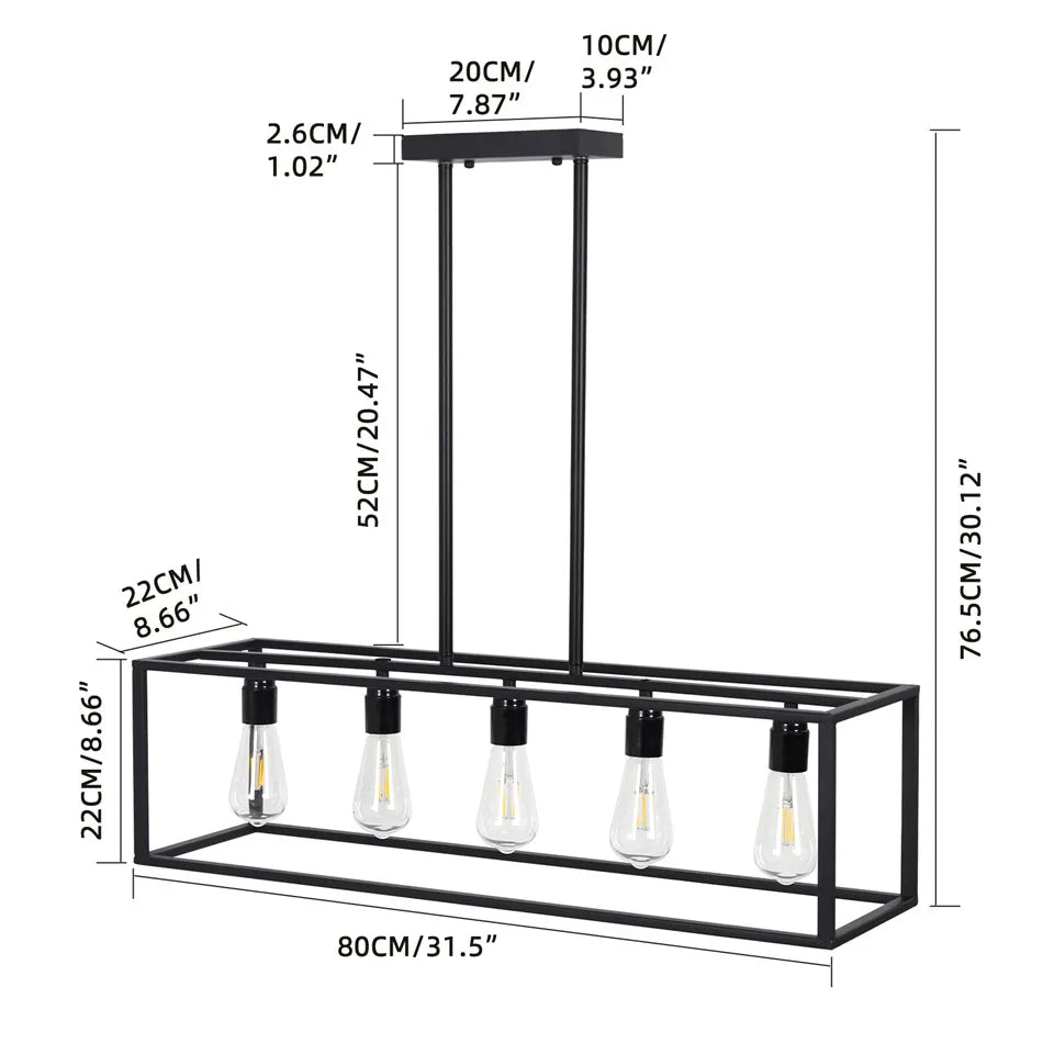 Industrial Kitchen Island Chandelier 5 Light Linear Hanging Pendant Ceiling Lamp