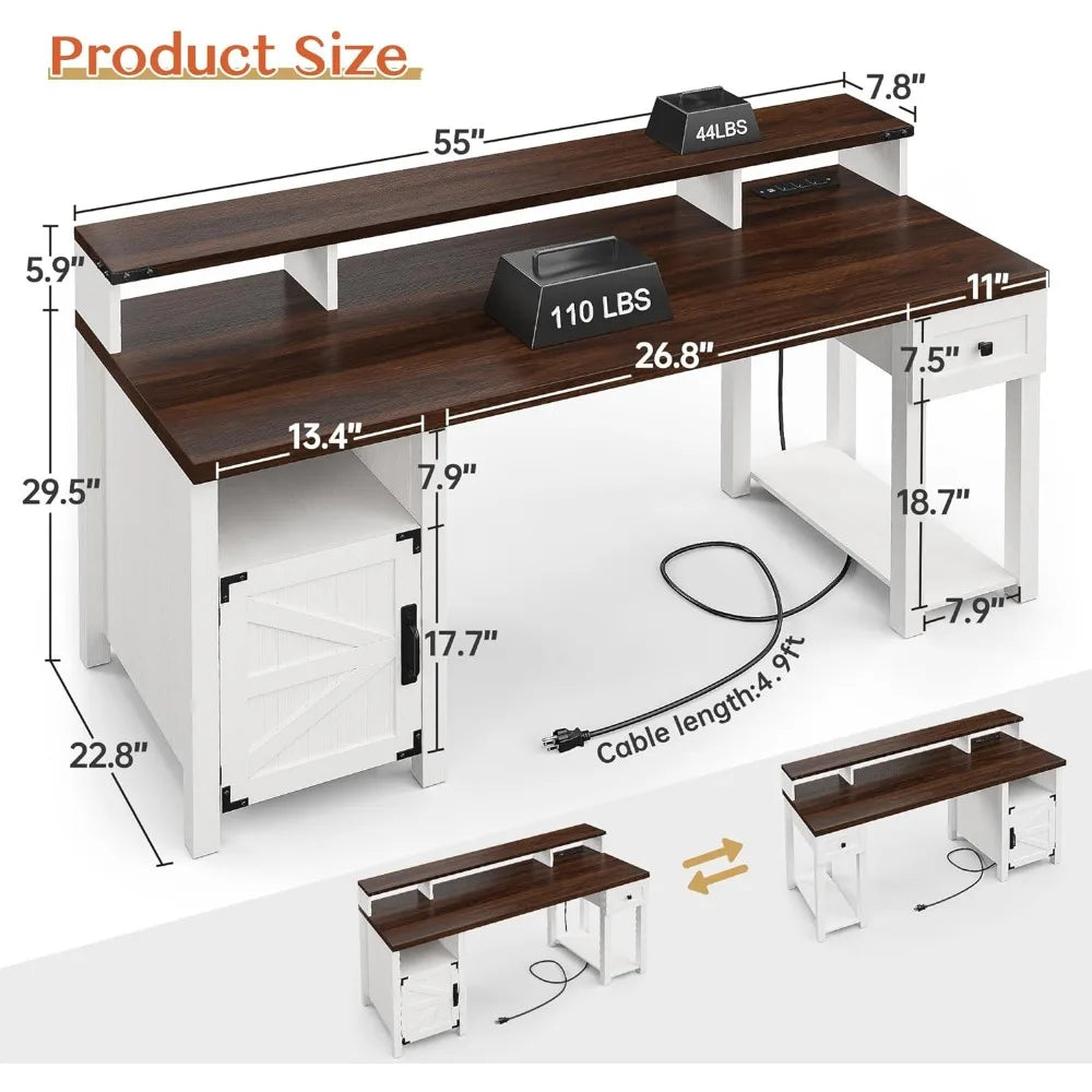 55" Computer Desk with Drawers