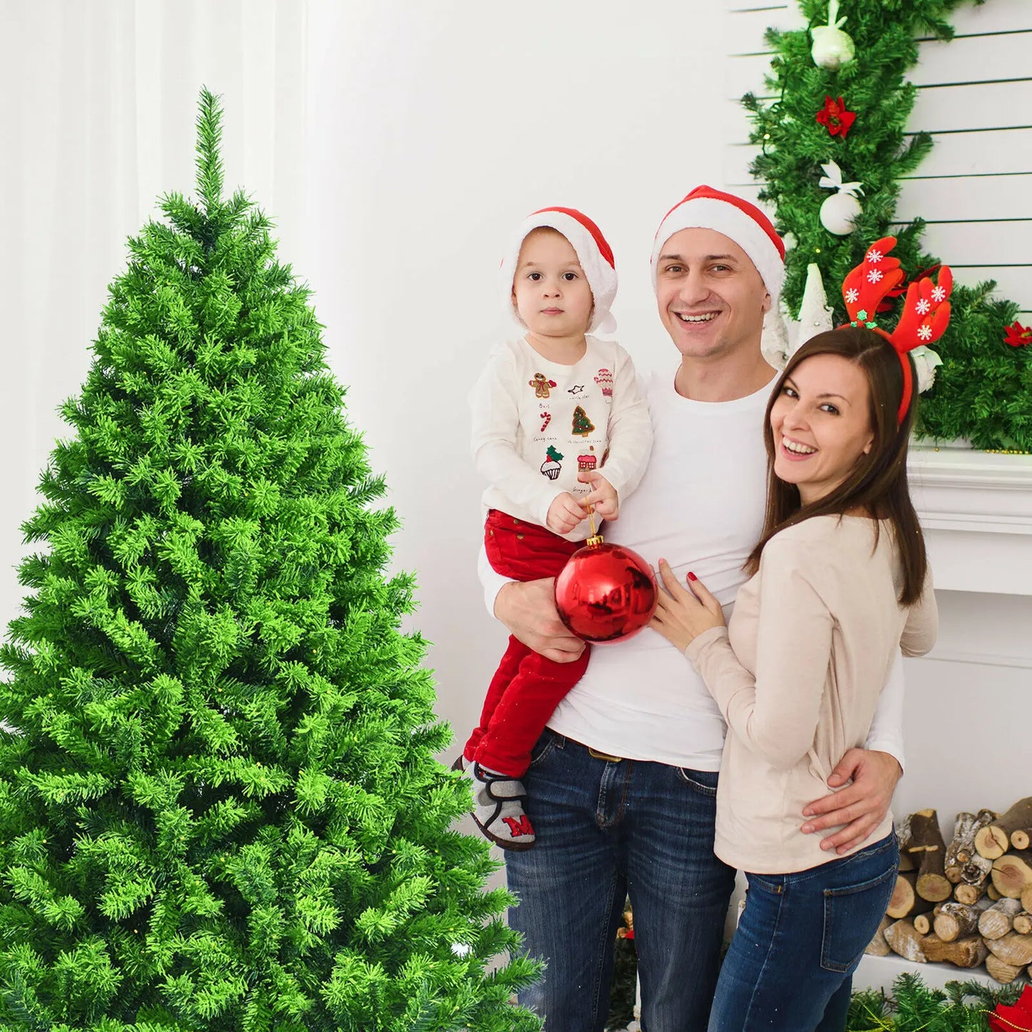 Pre-lit Hinged Christmas Tree w/ Remote Control & 9 Lighting Modes