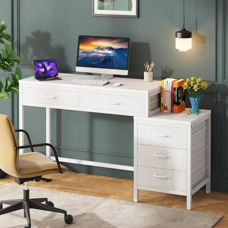 Home Office Desk with 5 Drawers,