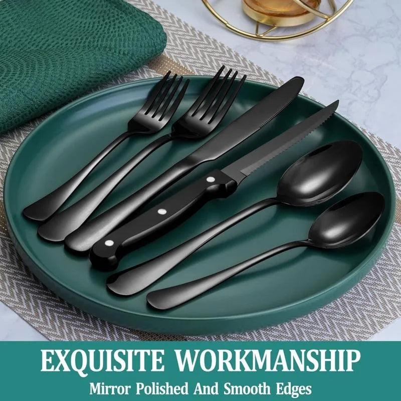 24 Pcs Black Silverware Set for 4