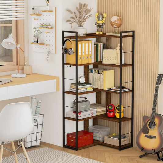 5 Tier Bookshelf Wood Bookcase