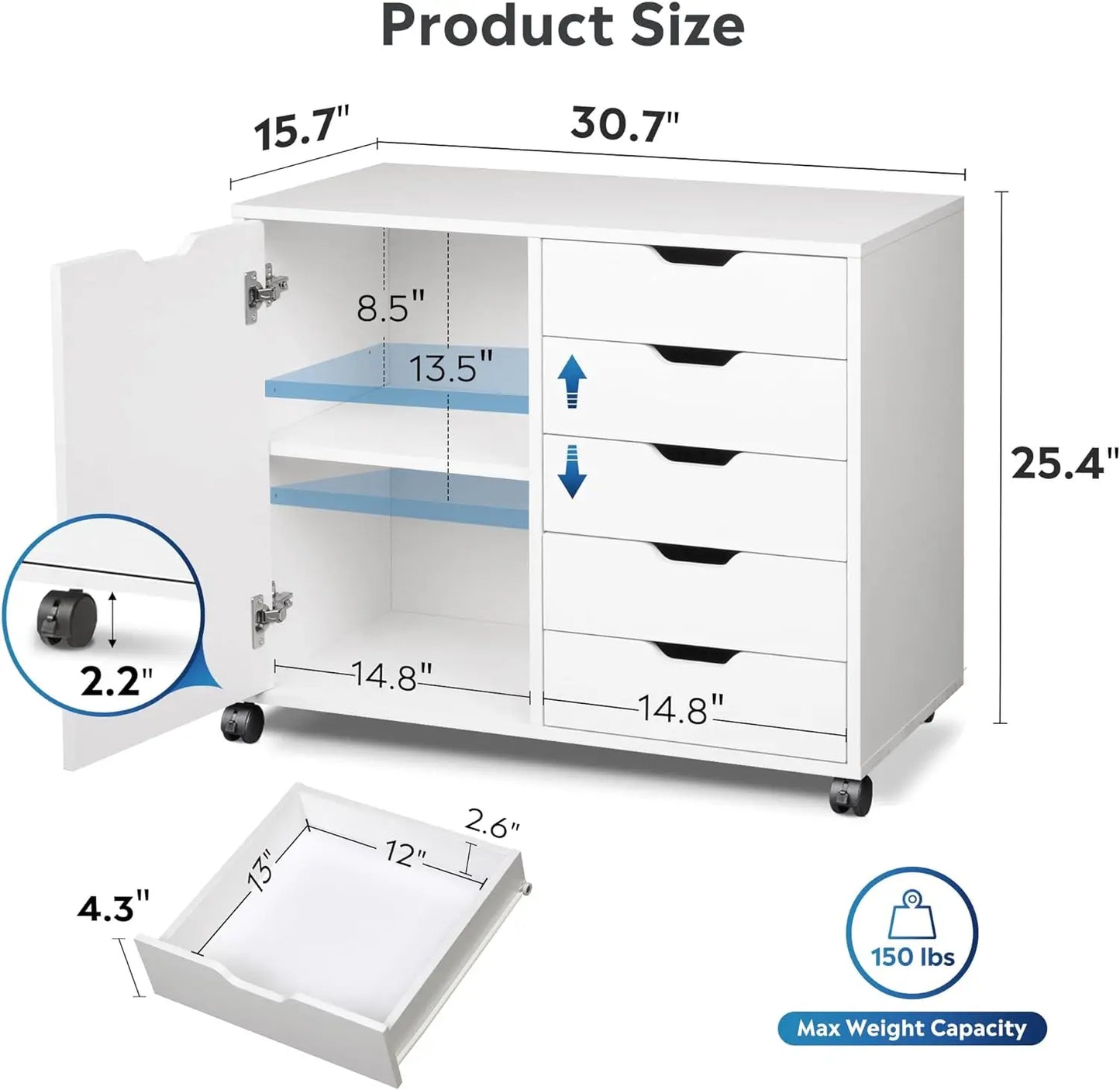 Drawer Mobile Storage Cabinet, Printer Stand for Home Office