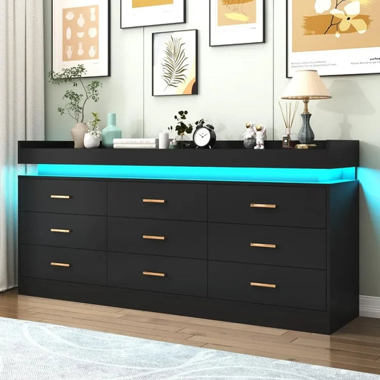 Modern 9 Drawer Dresser with LED Light