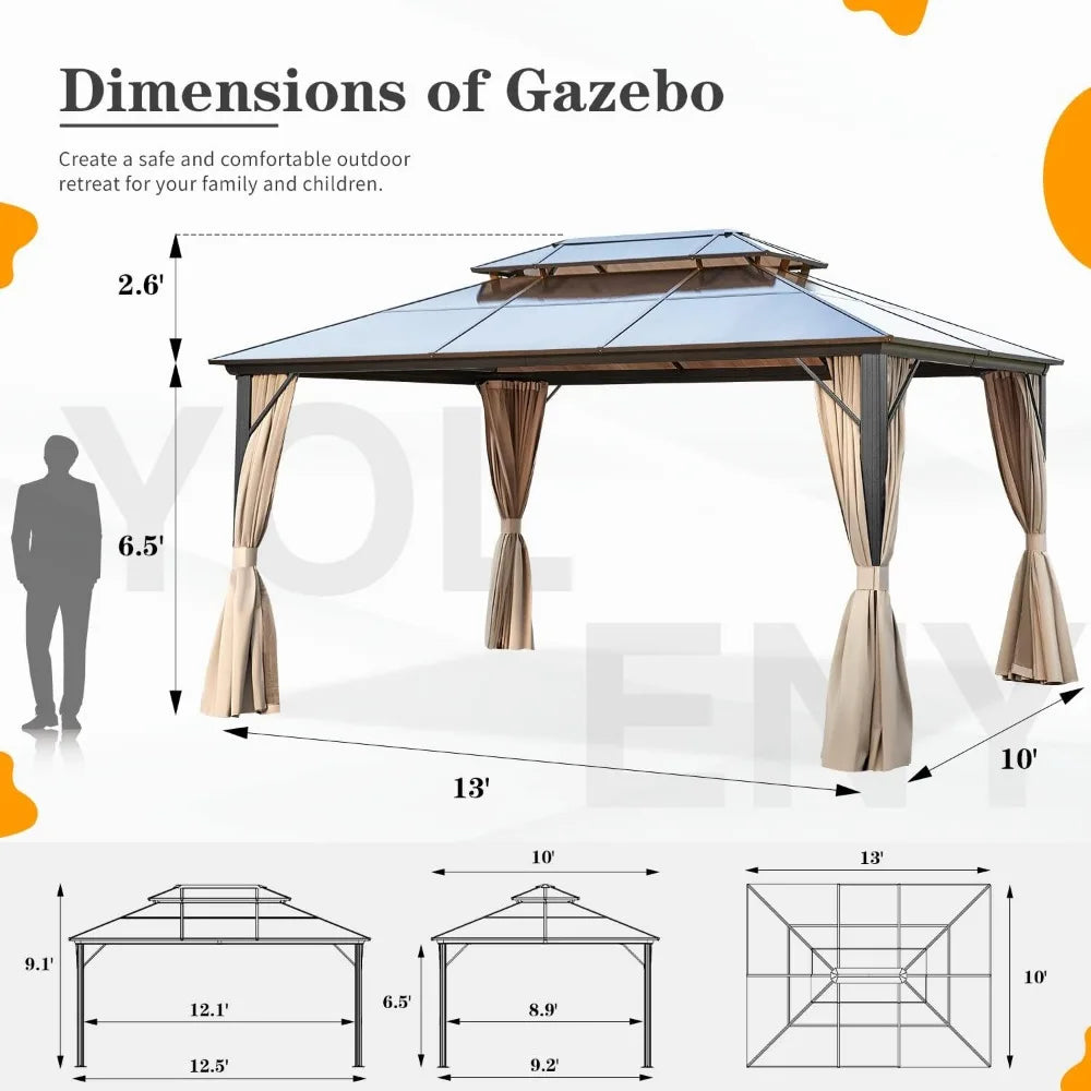 10'x13' Hardtop Gazebo,  with Curtains